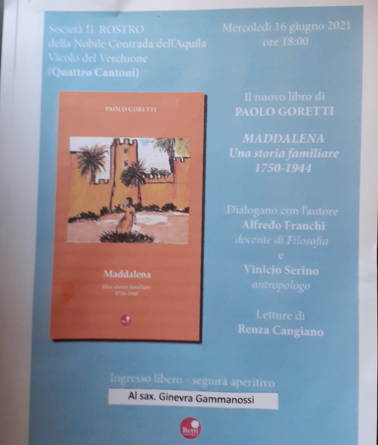 “Maddalena”, mercoledì la presentazione del nuovo libro di Paolo Goretti