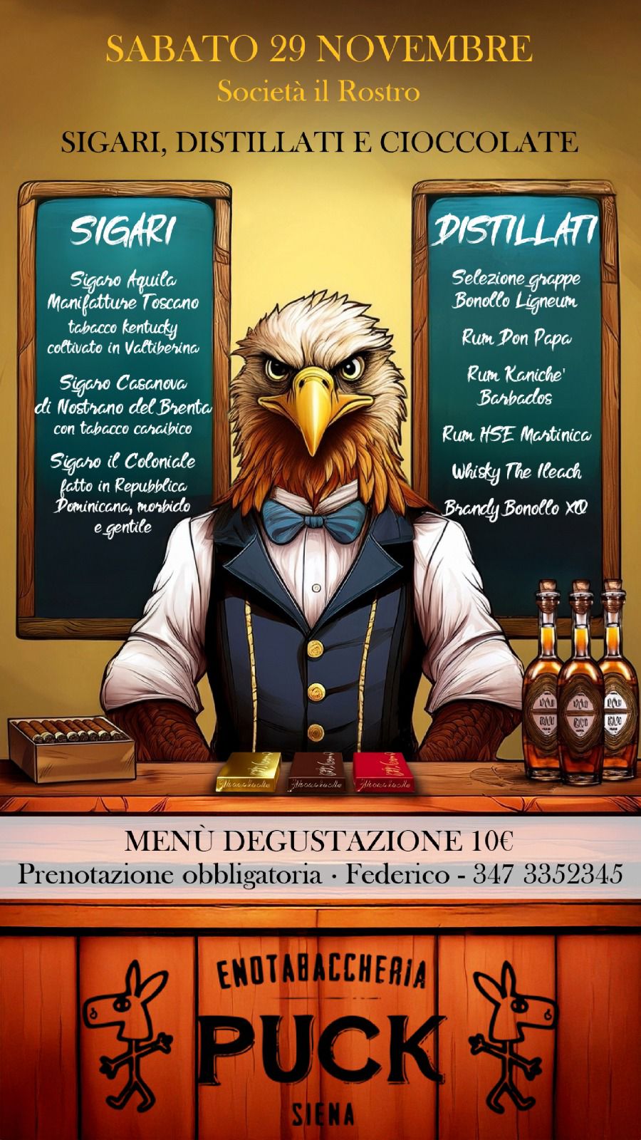 29 novembre – Cena del Servizio e degustazione di distillati, sigari e cioccolato